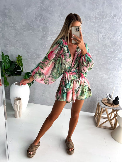 Irene | Chiffon Playsuit met Tropische Print
