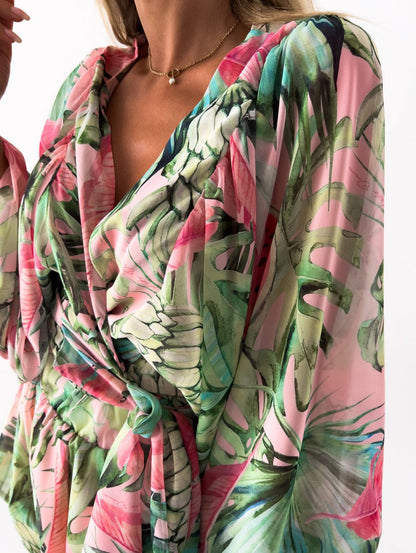 Irene | Chiffon Playsuit met Tropische Print