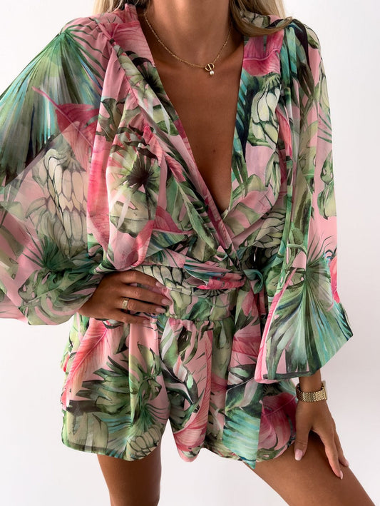 Irene | Chiffon Playsuit met Tropische Print