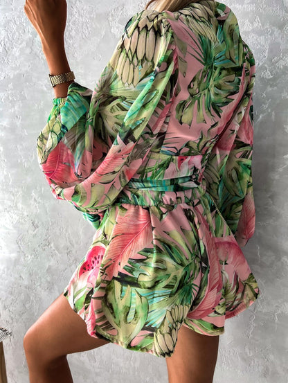 Irene | Chiffon Playsuit met Tropische Print