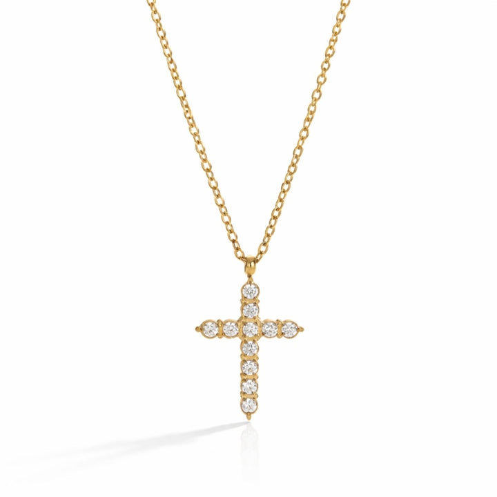 Luksusowy naszyjnik damski z krzyżem i detalami z cyrkonii