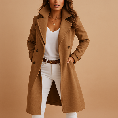 Elegante Chique Dames Wollen Jas met Knoopsluiting
