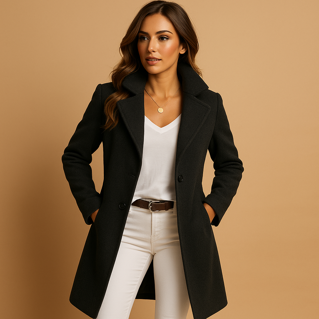 Elegante Chique Dames Wollen Jas met Knoopsluiting
