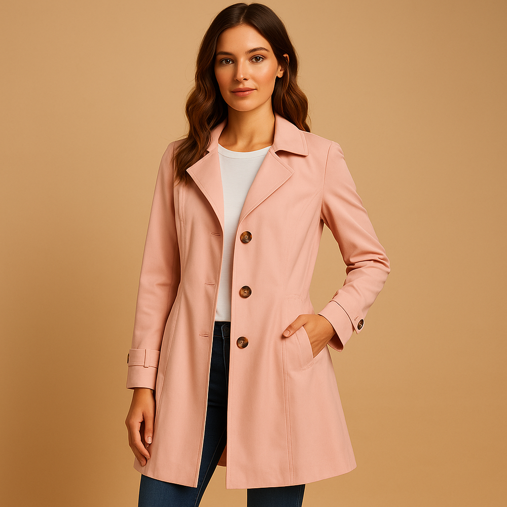 Women's Trench Coat Water-Repellent and Windproof with Button Closure
