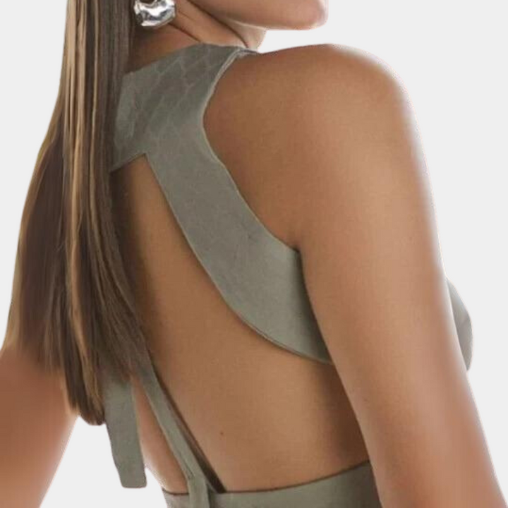 Ensemble femme 2 pièces crop top dos nu et pantalon large taille haute