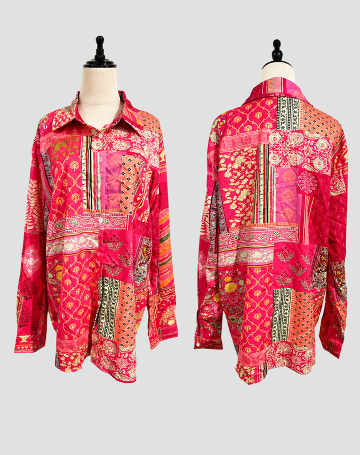 Luchtige Linen Blouse voor Vrouwen met Print En Lange Mouwen