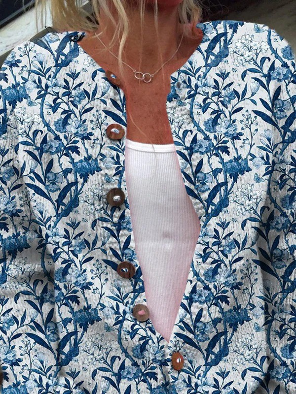 Lorwen | Women's Floral Button-Front Cardigan - Blue - Image 2