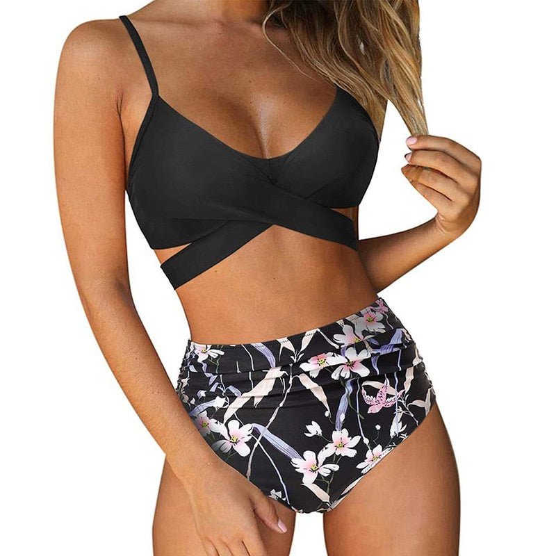 Haut noir - Slip fleuri / XL