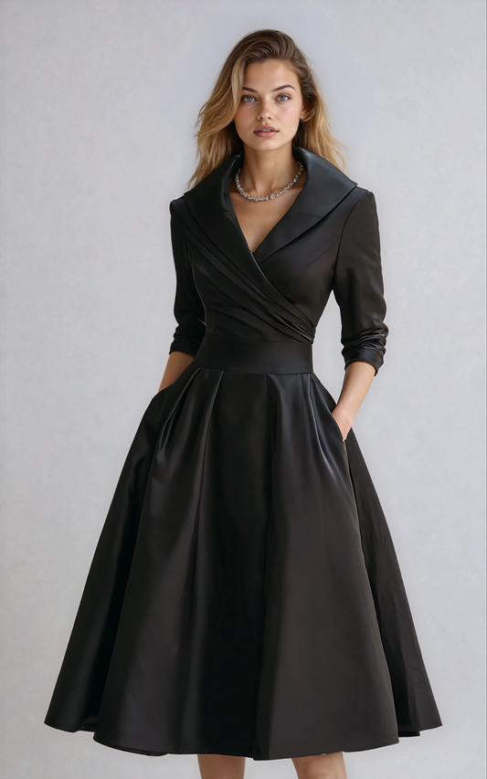 Chique A Lijn Midi Jurk Dames Met Lange Mouwen En Zakken