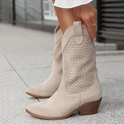 Stijlvolle Suède Dames Cowboy Laarzen met Lage Hak