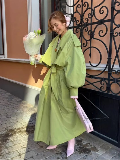 Groene Oversized Dames Trenchcoat met Ceintuur