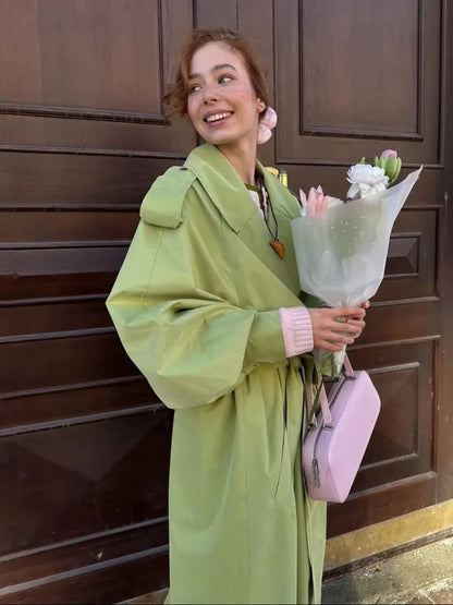 Groene Oversized Dames Trenchcoat met Ceintuur