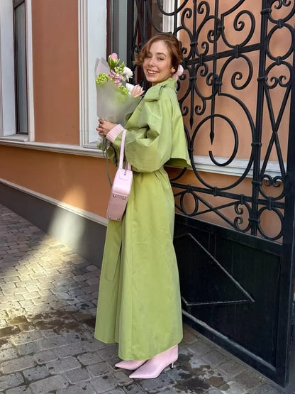 Groene Oversized Dames Trenchcoat met Ceintuur