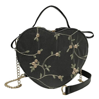 Lanza | Hartvormige Crossbody met Bloemenborduursel