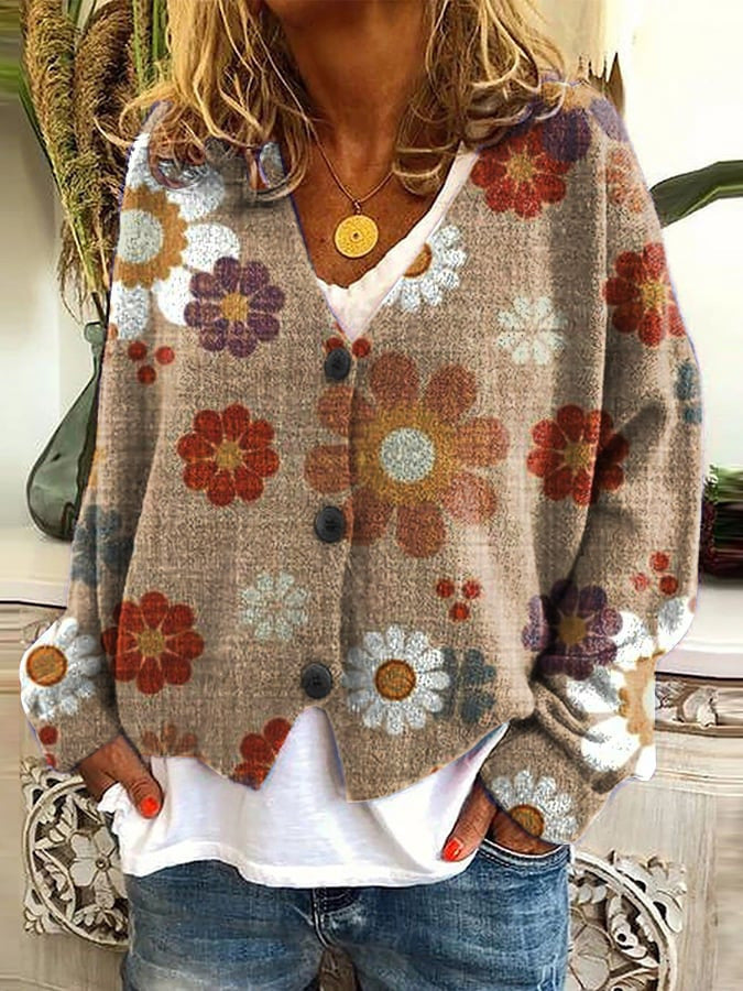Marloes bloemenprint vest met V-hals en knoopsluiting, vooraanzicht