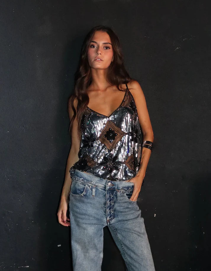 Lena | Top glamour à perles