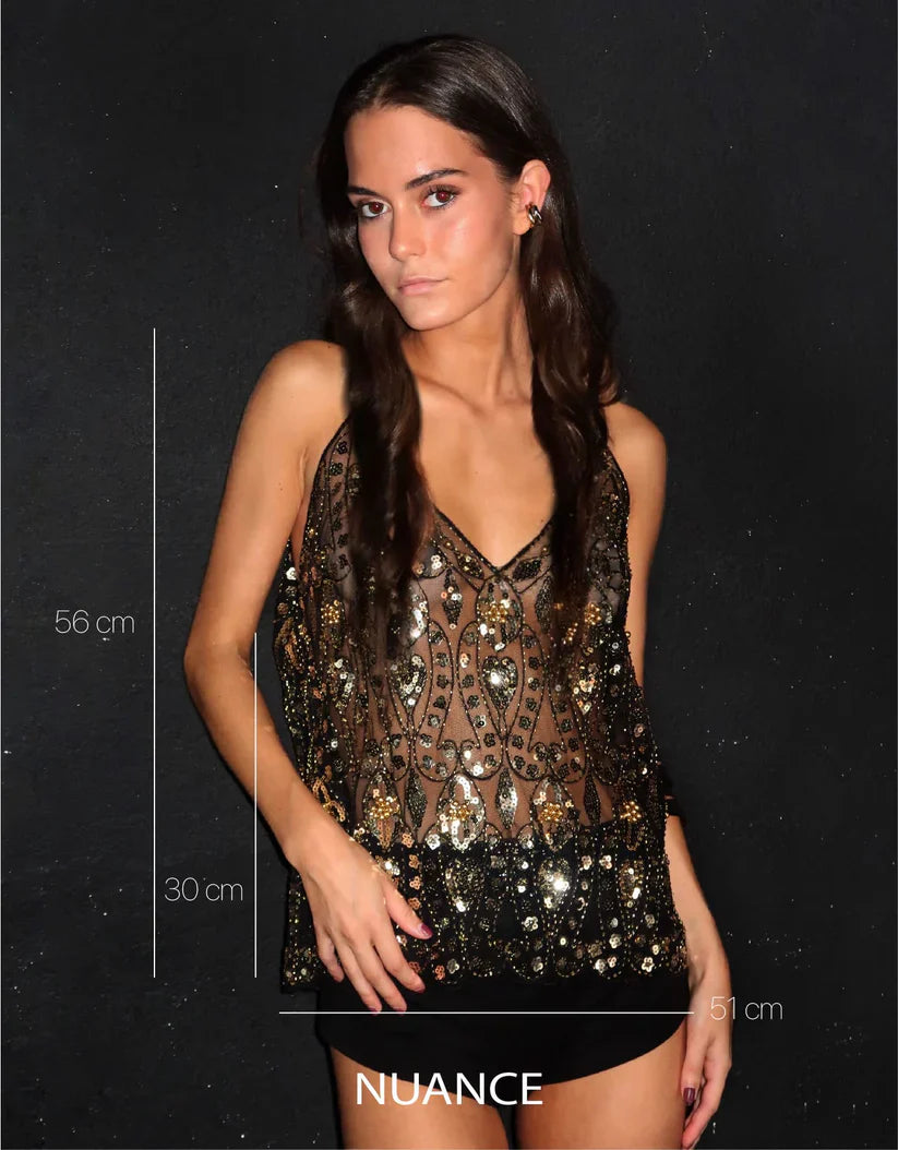 Lena | Top glamour à perles