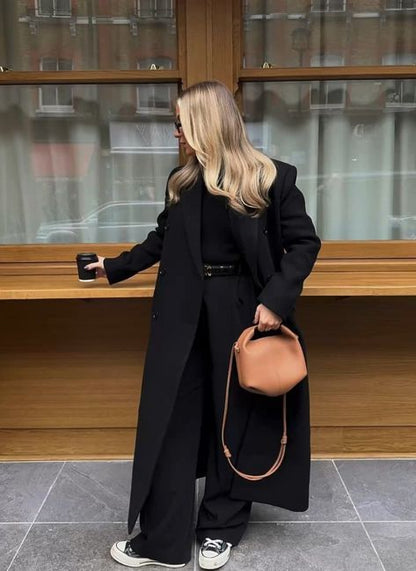 Stijlvolle Maxi Dames Trenchcoat met Knoopsluiting en Ceintuur