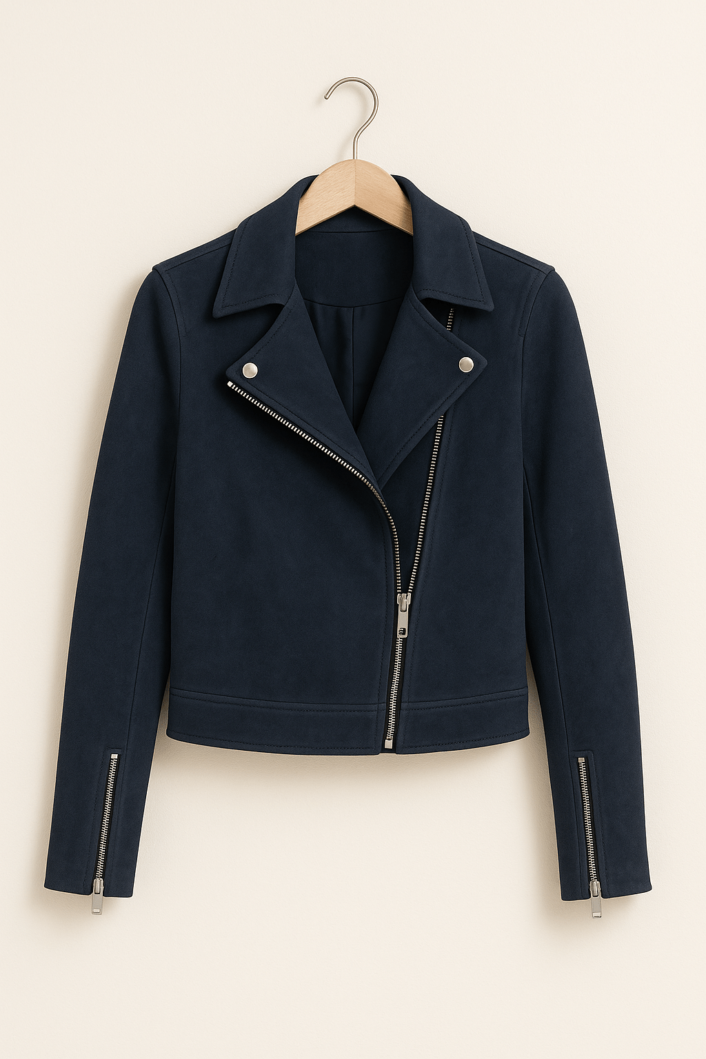 Dames Trendy Stijlvolle Suede Bikerjack met Rits en Kraag