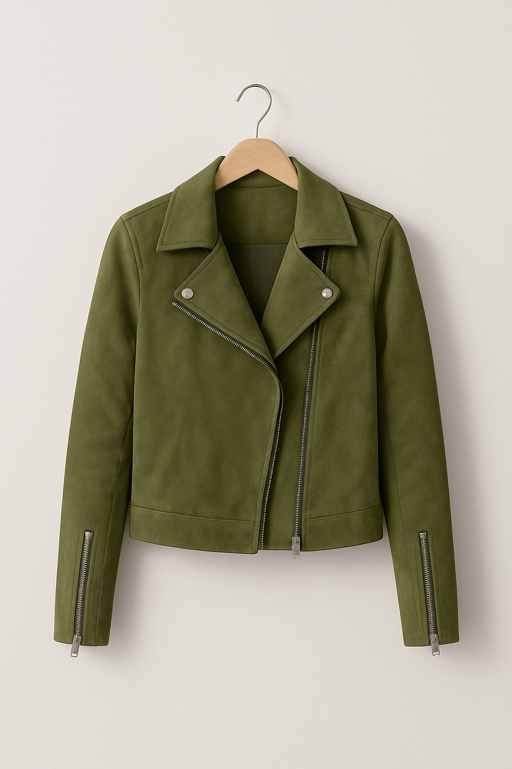 Dames Trendy Stijlvolle Suede Bikerjack met Rits en Kraag