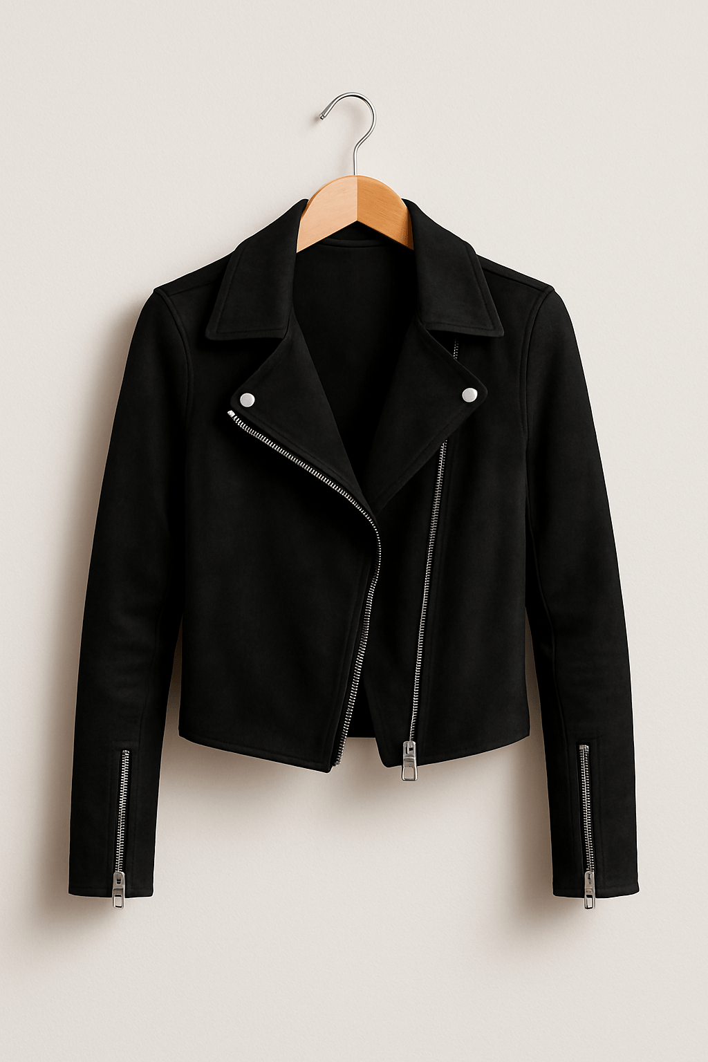 Dames Trendy Stijlvolle Suede Bikerjack met Rits en Kraag