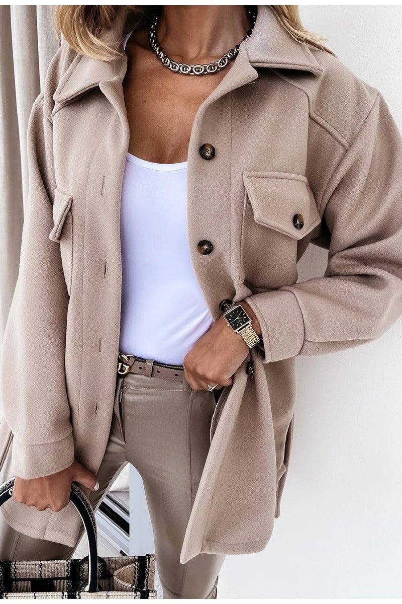 Oversized Dames Wolblend Jas met Grote Zakken