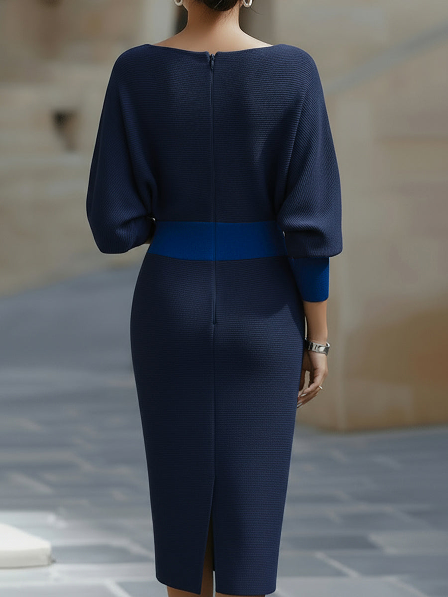 Chique Dames Bodycon Midi Jurk Met Lange Mouwen En Boothals