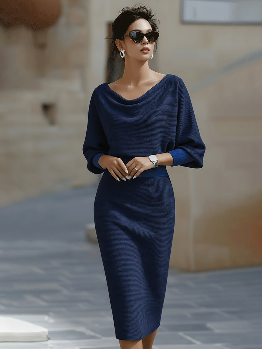 Robe midi bodycon chic pour femmes avec manches longues et col bateau