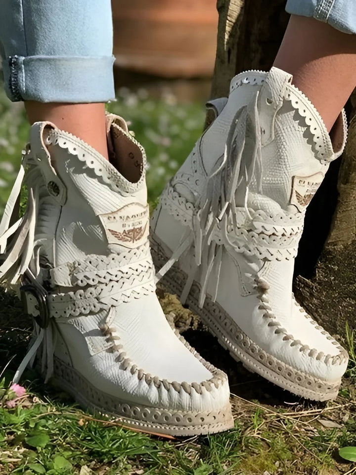 Liliana | Boho Cowboy Ankle Boots with Playful Fringes