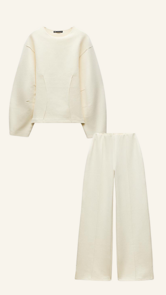 Stijlvolle Comfortabele Dames Trui Set Met Wijde Broek