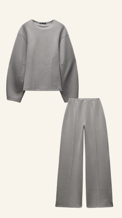 Stijlvolle Comfortabele Dames Trui Set Met Wijde Broek