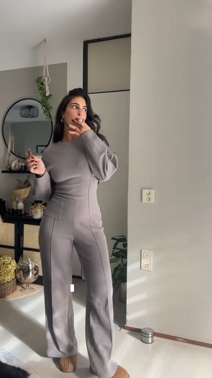 Stijlvolle Comfortabele Dames Trui Set Met Wijde Broek
