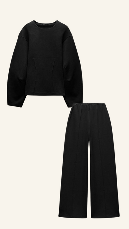 Stijlvolle Comfortabele Dames Trui Set Met Wijde Broek