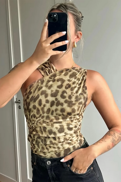 Taimia | Asymmetrische Luipaardtop met Ruches