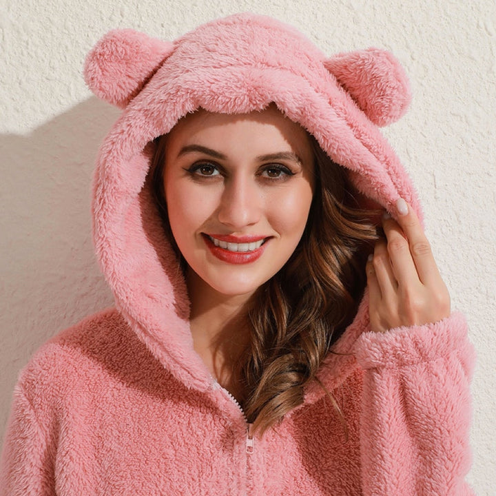 Onesie Polaire d'Hiver Stylé avec Capuche et Fermeture Éclair pour Femmes