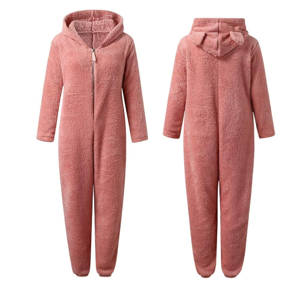 Stijlvolle Winterse Fleece Onesie met Capuchon en Rits voor Vrouwen