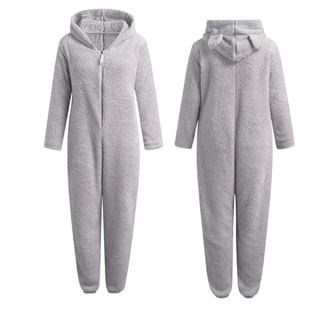 Onesie Polaire d'Hiver Stylé avec Capuche et Fermeture Éclair pour Femmes