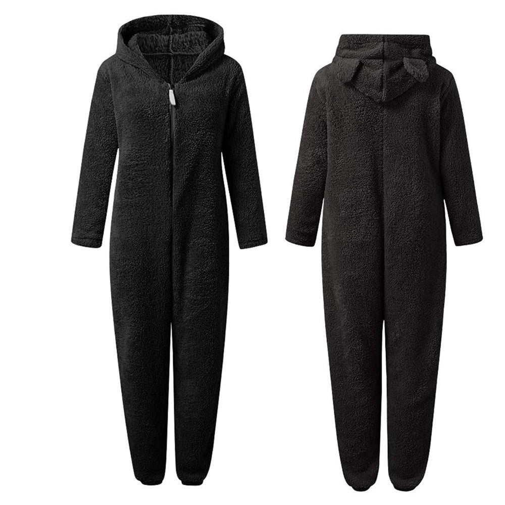 Onesie Polaire d'Hiver Stylé avec Capuche et Fermeture Éclair pour Femmes