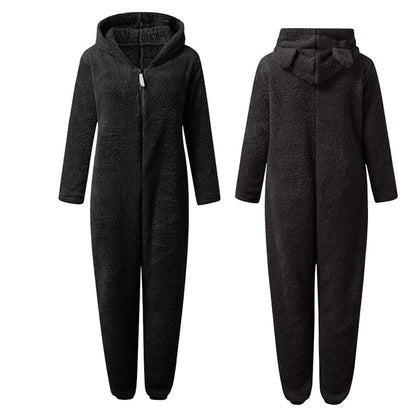 Stijlvolle Winterse Fleece Onesie met Capuchon en Rits voor Vrouwen