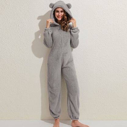 Stijlvolle Winterse Fleece Onesie met Capuchon en Rits voor Vrouwen