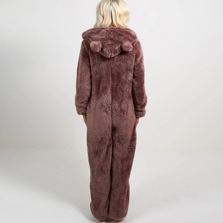 Onesie Polaire d'Hiver Stylé avec Capuche et Fermeture Éclair pour Femmes