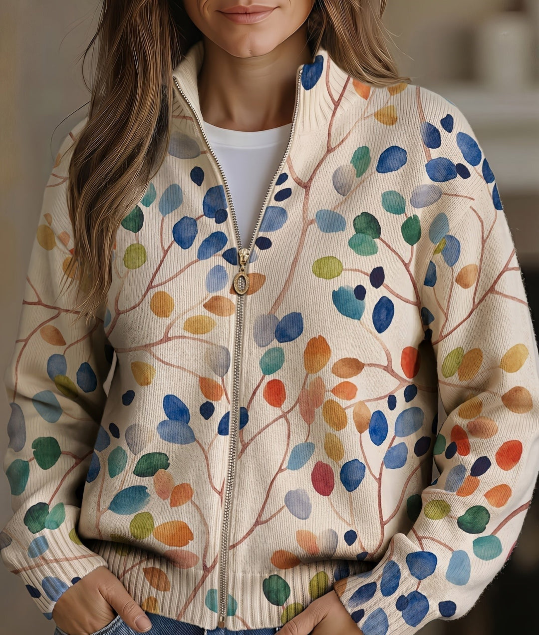 Orvella | Women's Botanical Print Zip-Up Cardigan - Image 1