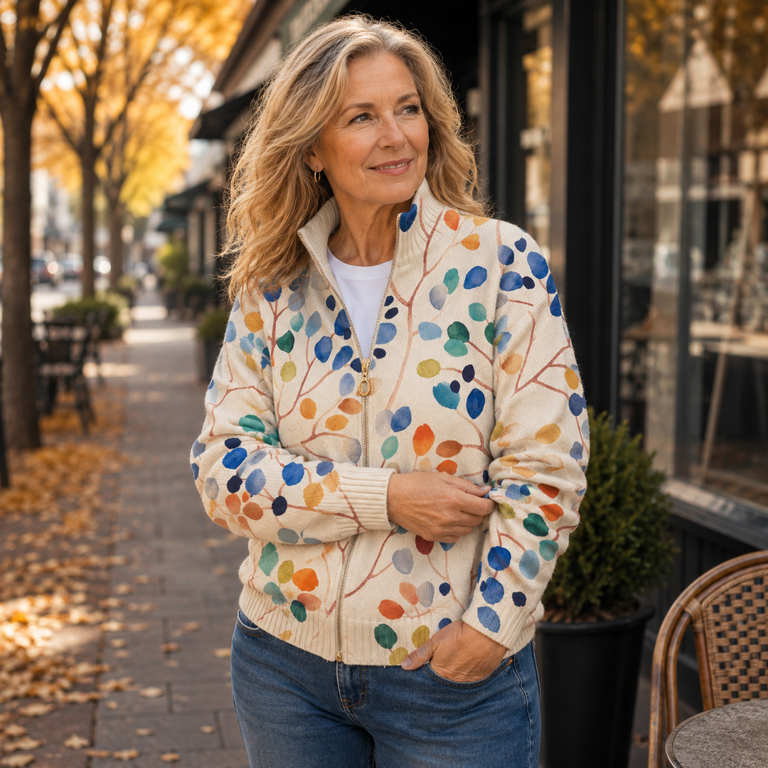 Orvella | Women's Botanical Print Zip-Up Cardigan - Image 2