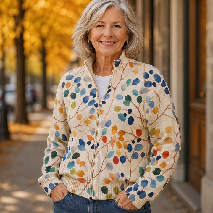 Orvella | Women's Botanical Print Zip-Up Cardigan - Image 3
