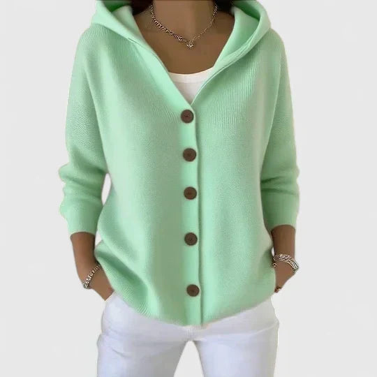 Orvine | Women's Hooded Button-Down Cardigan Sweater - Cream - Image 2