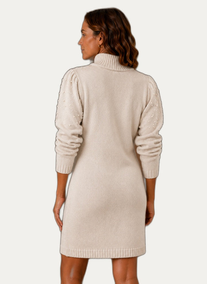 Gebreide Mini Jurk met Parelversiering en Col voor Dames