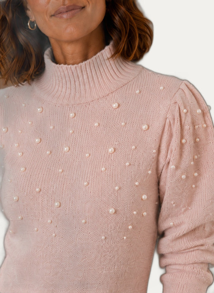 Gebreide Mini Jurk met Parelversiering en Col voor Dames