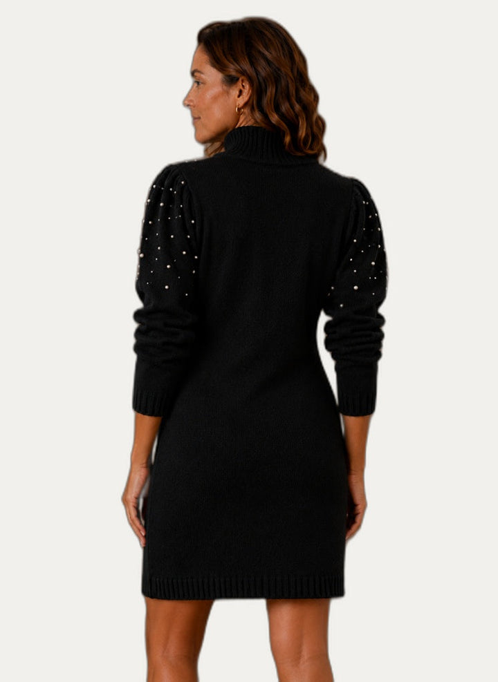 Gebreide Mini Jurk met Parelversiering en Col voor Dames