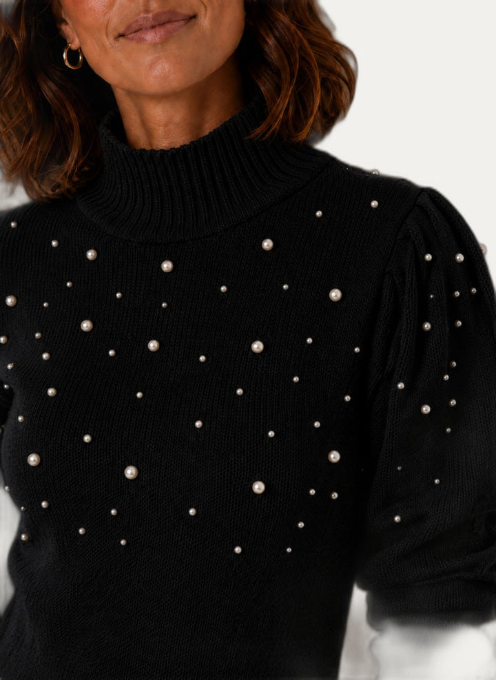 Gebreide Mini Jurk met Parelversiering en Col voor Dames
