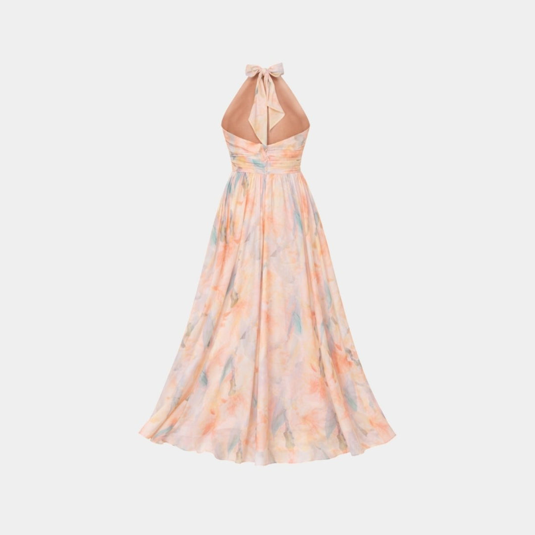 Summer Halter Maxi Dress for Women with Pleated Skirt